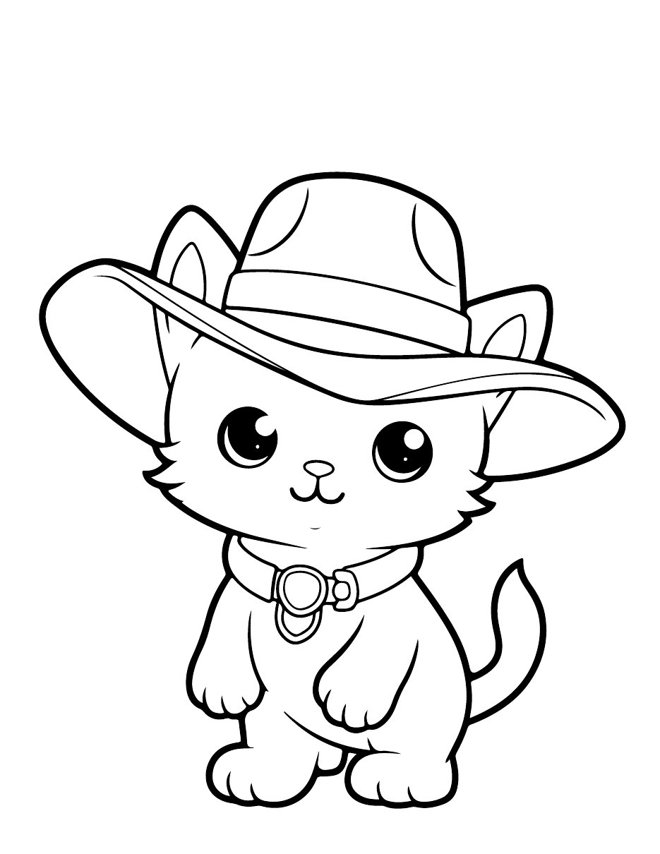 Katzen-Ausmalbild Katze mit Cowboyhut