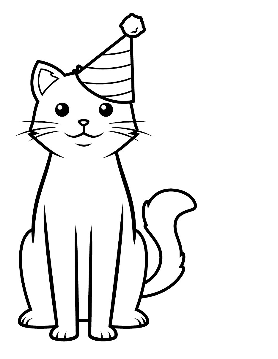 Katzen-Ausmalbild Katze mit Partyhut